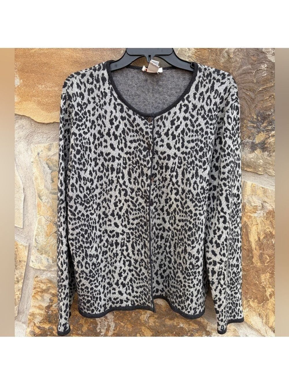 Vintage 90s Mobwife Talbots Leopard Print Lambswool Cardigan Sweater BoHo XL